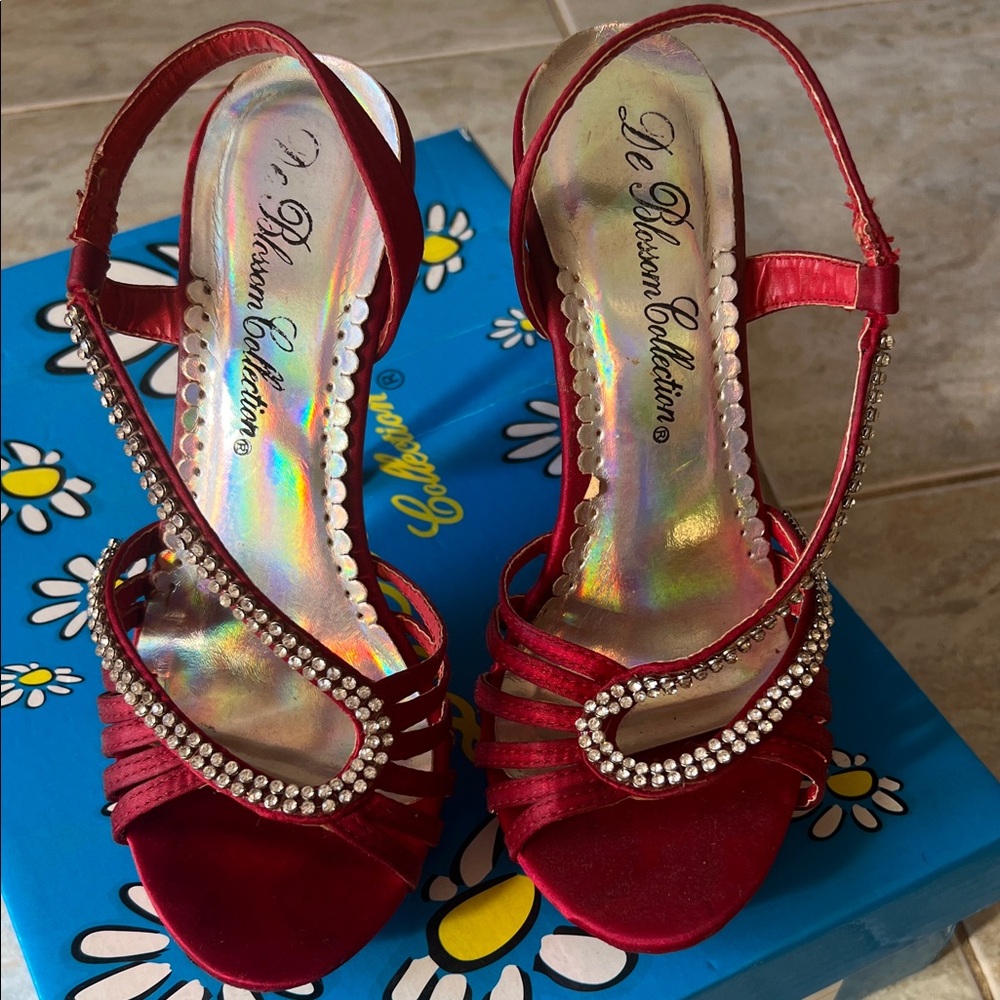De Blossom Collection Red Rhinestone Heels - Picture 4 of 9